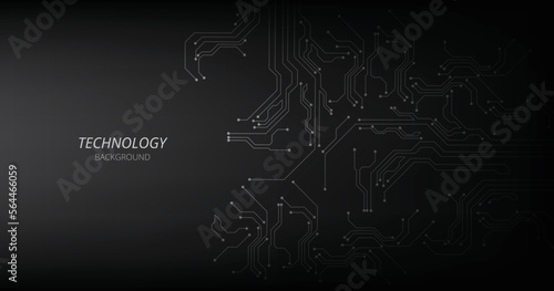 Grey circuit connection on black background. High-tech circuit board connection system. futuristic digital innovation background.