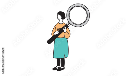 虫眼鏡を持つシンプルな女性のイラスト
