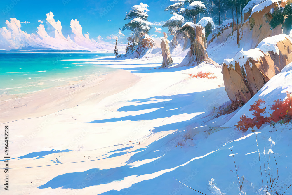 美麗で幻想的な雪国系背景のイラスト(AI generated image)
