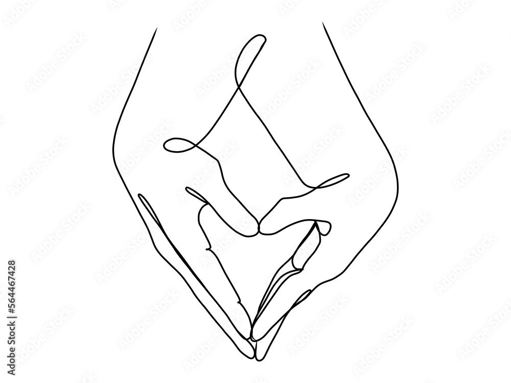 Continuous line drawing of hands showing love sign. Continuous line drawing of hands showing love sign.