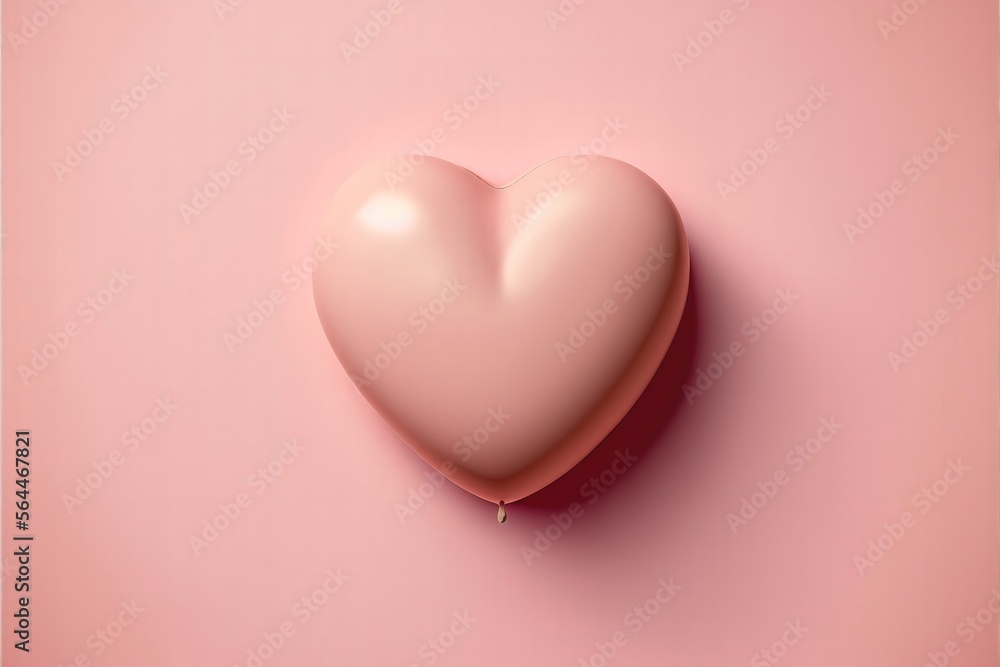 Pink air balloon heart shape on a pink background. Wedding concept, Valentine's Day, a gift for a loved one. Banner. Flat lay, top view