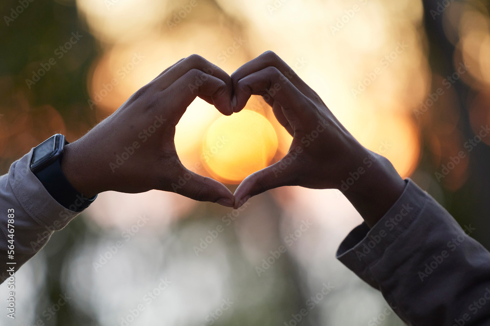Heart hands, closeup and outdoor for love, support and partnership for marriage, anniversary and commitment. Romance, couple and gesture for bonding, dating and romantic together and relationship Heart hands, closeup and outdoor for love, support and partnership for marriage, anniversary and commitment. Romance, couple and gesture for bonding, dating and romantic together and relationship