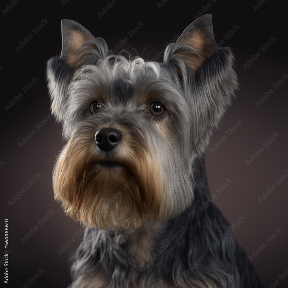 a dog yorkshire with Grey fur