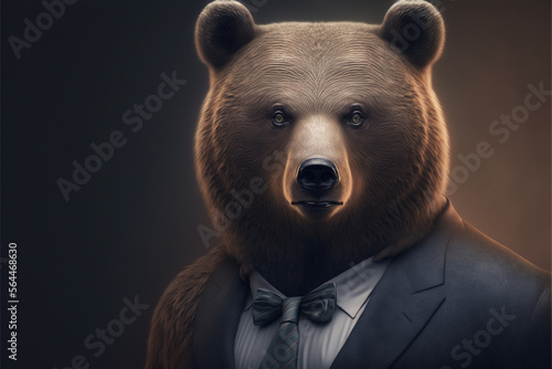 Portrait of a Bear dressed in a formal business suit, Generative AI