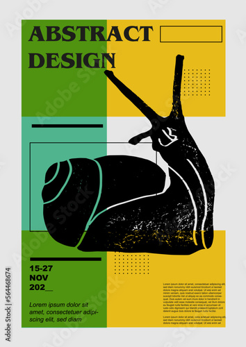 Cochlea, helix, snail. Vector poster with insects. Engraving illustrations and typography. Background images for cover, banner