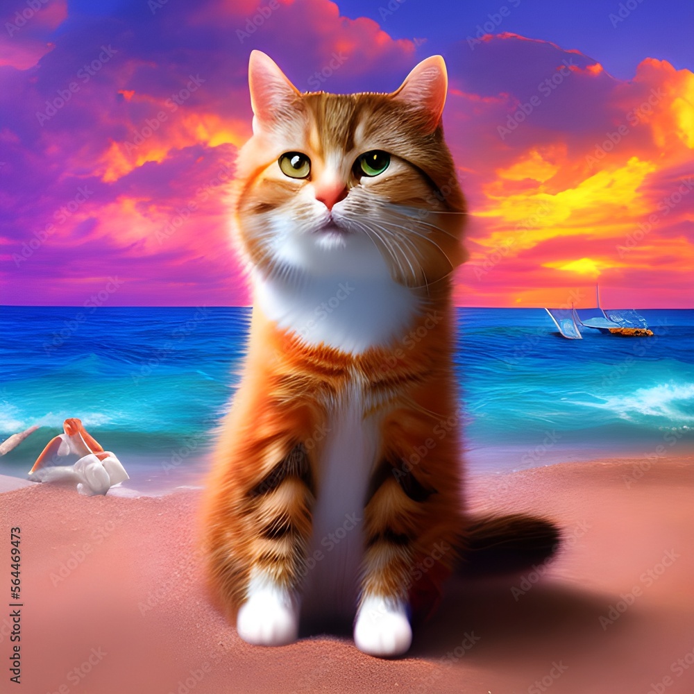 Obraz premium cat on the beach