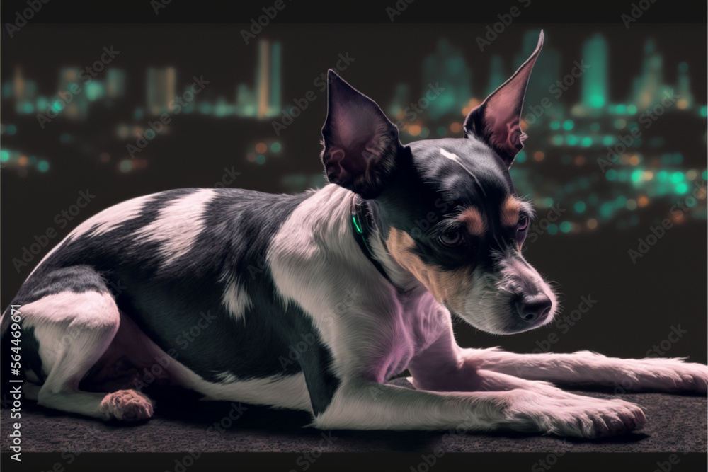 A dog in a cyberpunk city A dog in a cyberpunk city