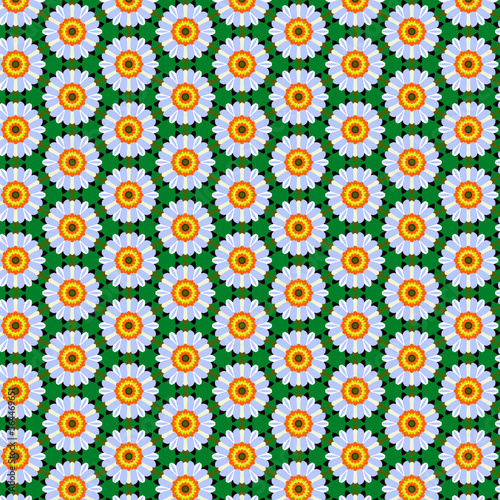 Cute summer floral fabric and paper pattern Large scale white and blue daisies on a dark green background