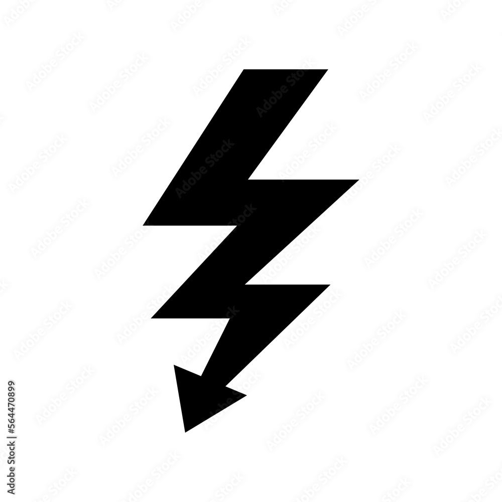 Electric lightning bolt sign. In black color isolated in transparent