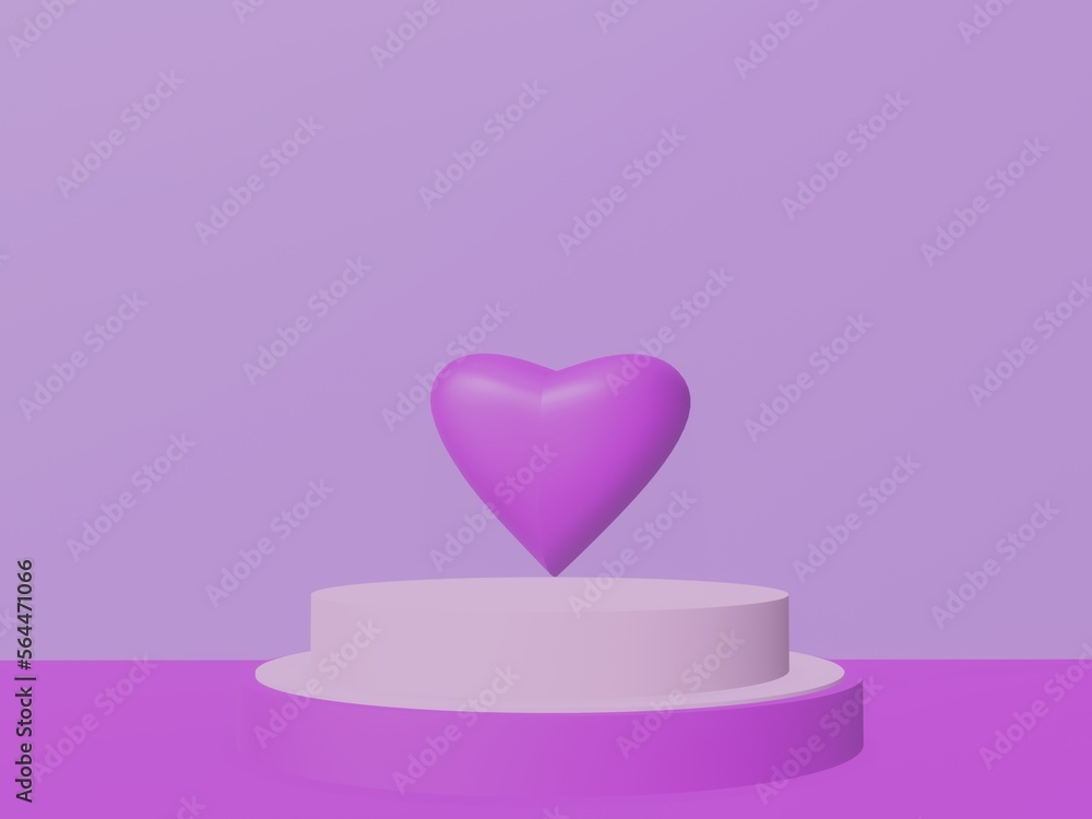 Minimal podium display  for valentine’s day in love platform.  Valentine's day background. 3d render.