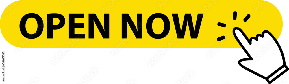 Open now button on white background. Open now icon. flat style. Open now button on white background. Open now icon. flat style.
