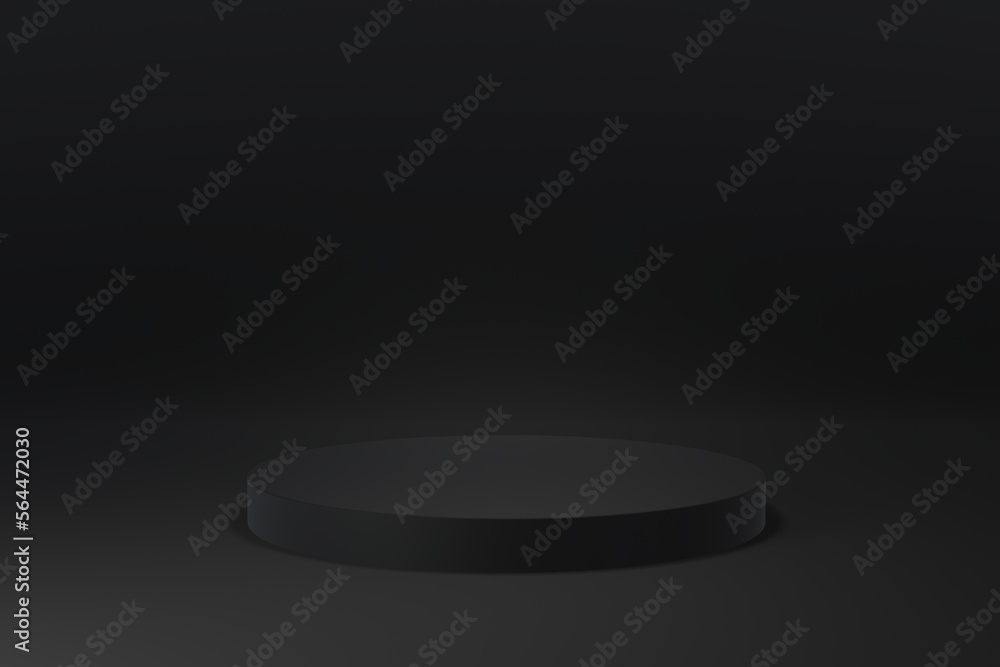 Black round podium on black background. 3D rendering, 3d illustration. Black round podium on black background. 3D rendering, 3d illustration.