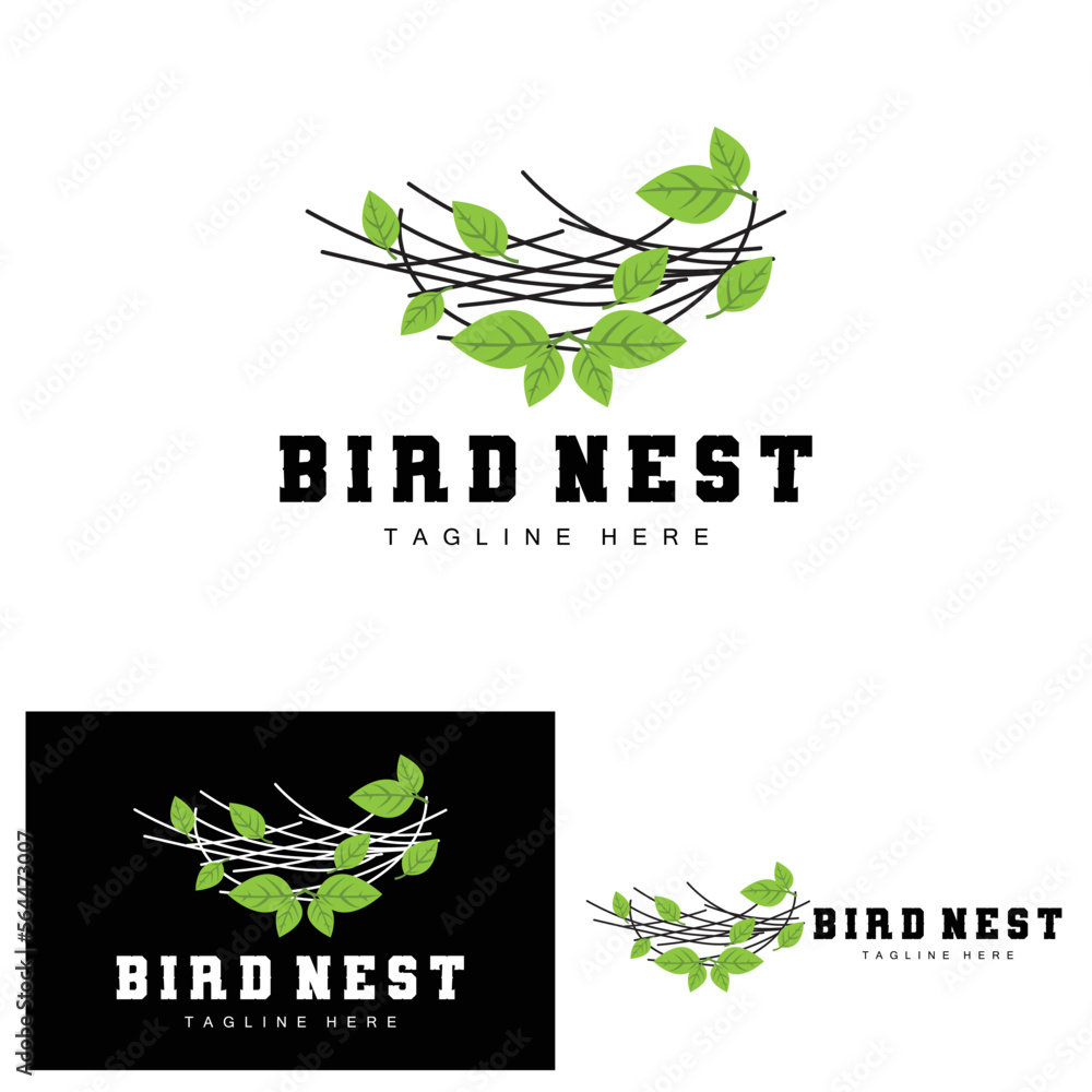 Bird's Nest Logo Design, Bird House Vector For Eggs, Bird Tree Logo