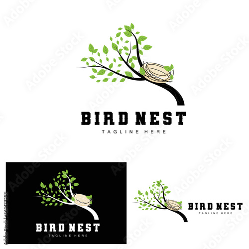 Bird's Nest Logo Design, Bird House Vector For Eggs, Bird Tree Logo Illustration