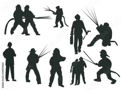 vector set of fireman sillhouette with diferent style isolated on white background
