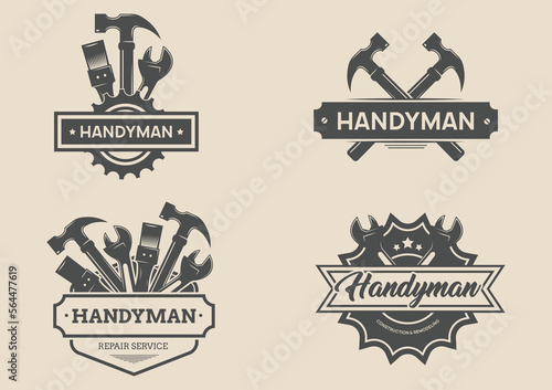 Set Of Vintage Carpentry And Mechanic Labels, Emblems And Logo