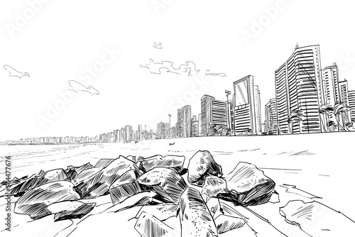 Fortaleza. Brazil. South America.  Hand drawn city sketch. Vector illustration.
