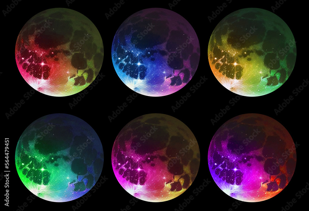 multicolored moon on black background.. multicolored moon on black background..