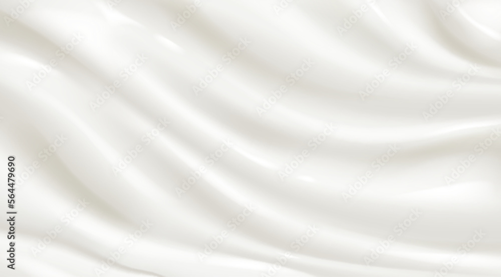 Obraz premium Texture of white yogurt, milk or cream surface. Abstract background with soft silk fabric, liquid yoghurt, dairy product or cosmetic creme, vector realistic illustration