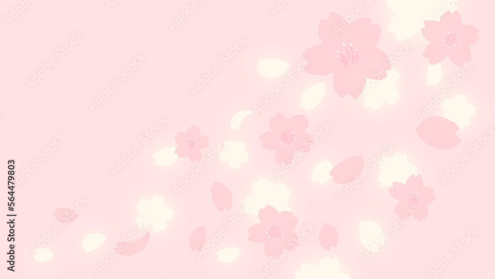Arrangement of falling cherry blossom(sakura) petals Flat design Cute and simple hand drawn illustration / 舞い散る桜の花びらのあしらい フラットなデザイン かわいくてシンプルな手描きイラスト