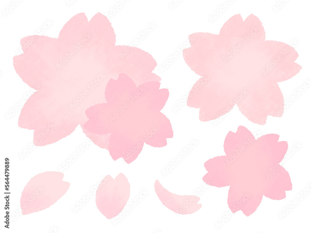 Arrangement of cherry blossom(sakura) petals Flat design Cute and simple hand drawn illustration set / 桜の花びらのあしらい フラットなデザイン かわいくてシンプルな手描きイラストセット