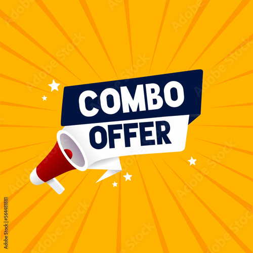 Megaphone with combo offer banner design. Flat style vector.
