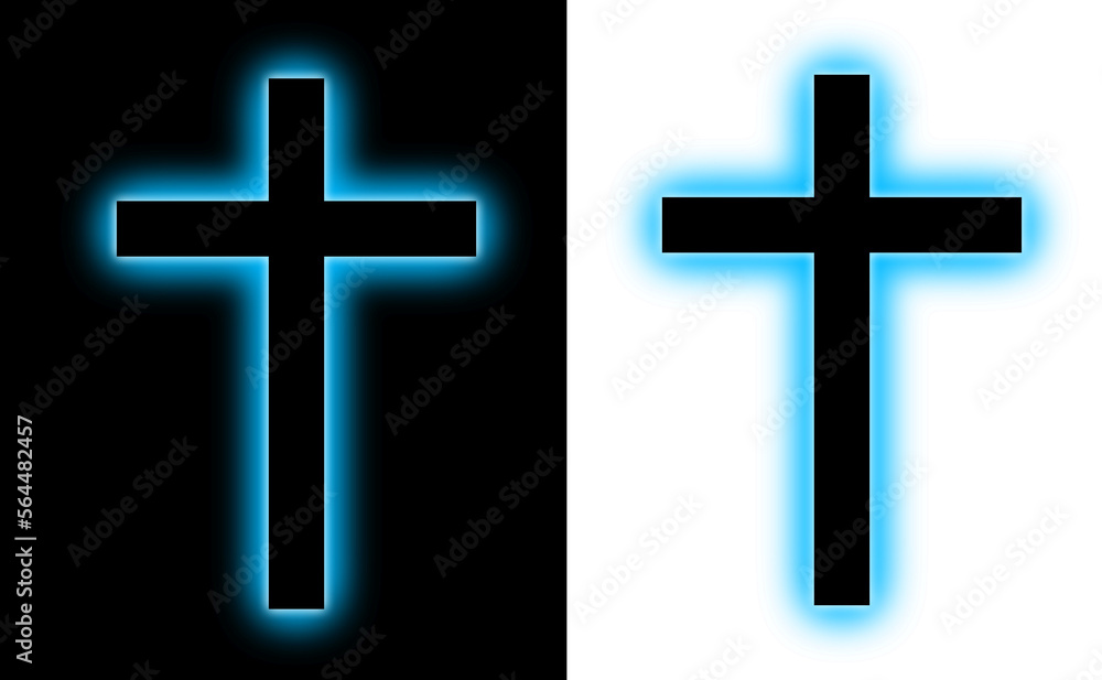 Obraz premium cross blue light neon transparent background