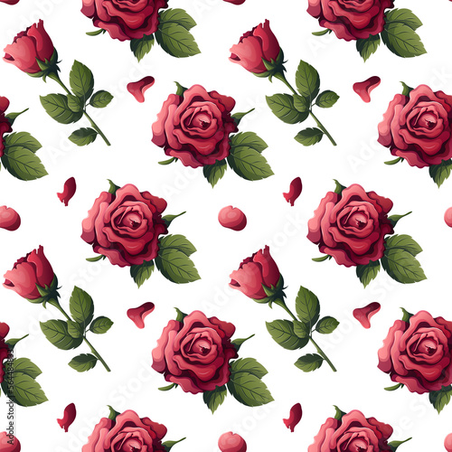 Seamless pattern with roses and petals. Happy Valentine's Day, Romance, Love, wedding concept. Perfect for product design, scrapbooking, textile, wrapping paper. © TatyanaYagudina