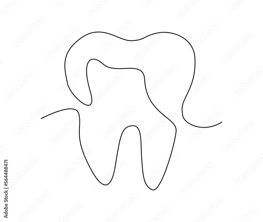 Continuous one line drawing of tooth. simple dental tooth line art vector illustration. Dentist stomatology medical concept. Continuous one line drawing of tooth. simple dental tooth line art vector illustration. Dentist stomatology medical concept.