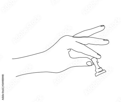 Continuous one line drawing of hand holding chess pawn. simple chess pawn on hand line art vector illustration.