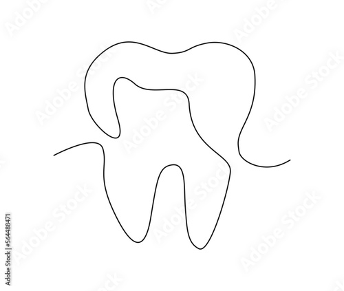Continuous one line drawing of tooth. simple dental tooth  line art vector illustration. Dentist stomatology medical concept.