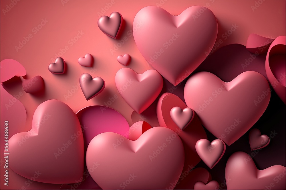 Valentine's Day Conceptual Design: A Beautiful View of Hearts, Clouds, and Sweet Romance in a Background Art Decoration for 14th February Celebration and Gift Red Pink Present, Heart, Love, 14February