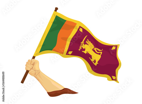 Hand holding Sri Lanka flag  as banner or background, Independence Day of Sri Lanka, Vector illustration