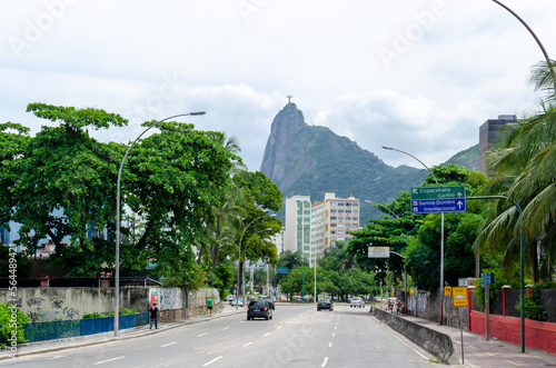 Driving on the Rio de Janeiro streets with Sugarloaf Mountain in the background. photo