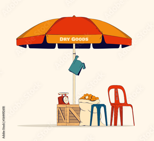 Illustration of dry goods shop in retro design