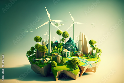 City and garden, save the planet and energy concept. Earth day. Generative AI illustration.