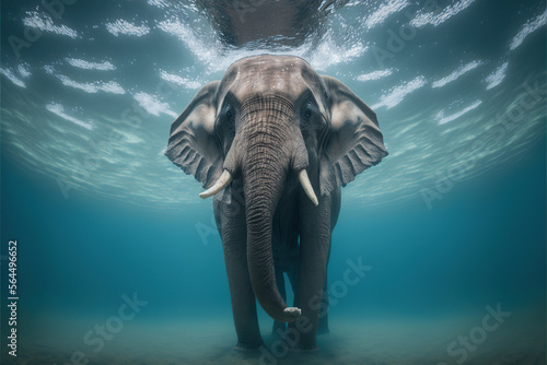 Swimming African Elephant Underwater. Generative AI illustration.