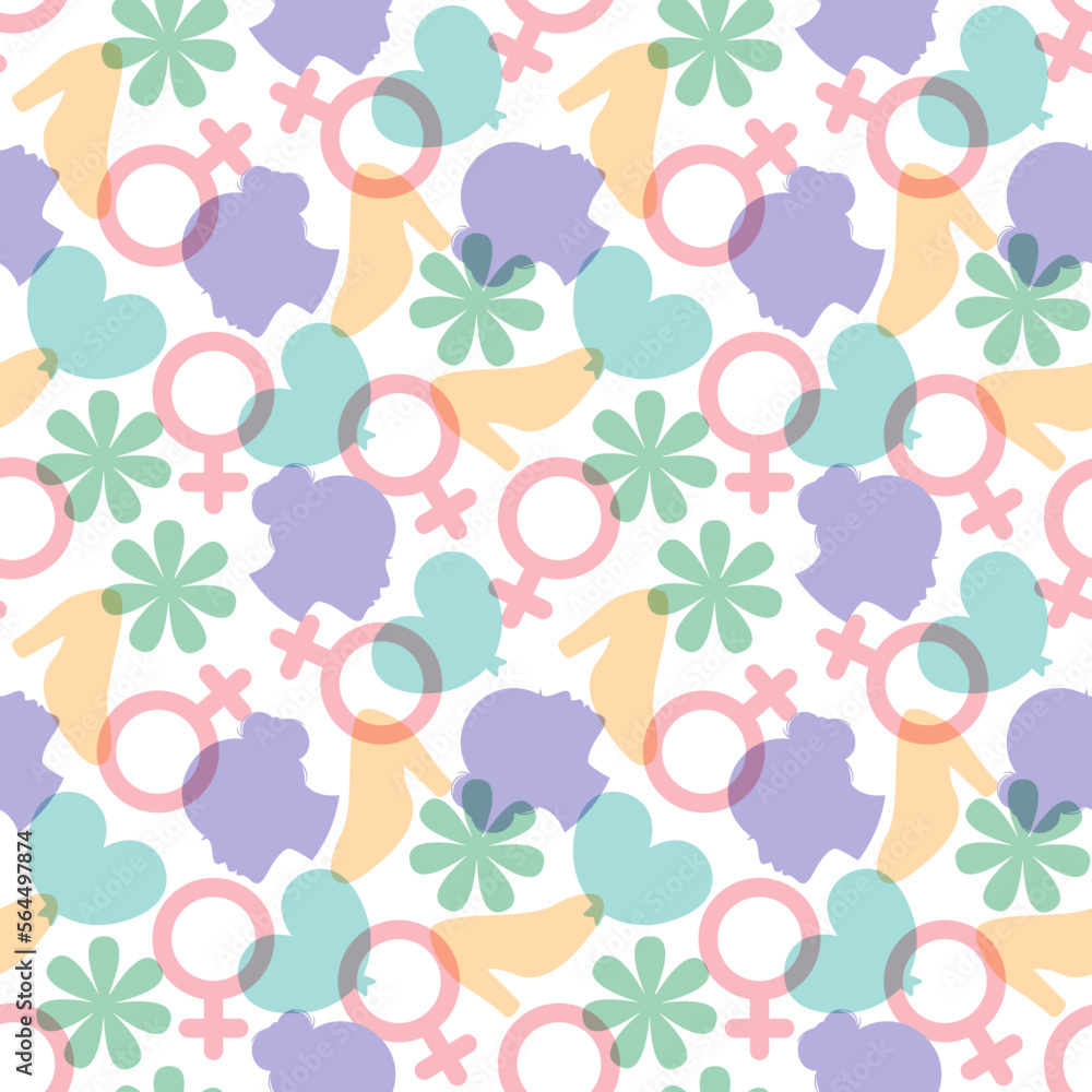 Women Day Seamless Pattern Design with Girl Ornament in Template Hand Drawn Cartoon Flat Illustration Women Day Seamless Pattern Design with Girl Ornament in Template Hand Drawn Cartoon Flat Illustration