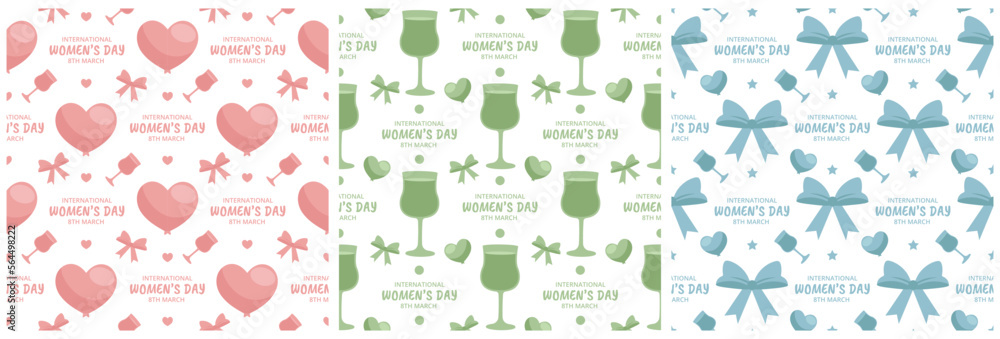 Set of Women Day Seamless Pattern Design with Girl Ornament in Template Hand Drawn Cartoon Flat Illustration Set of Women Day Seamless Pattern Design with Girl Ornament in Template Hand Drawn Cartoon Flat Illustration