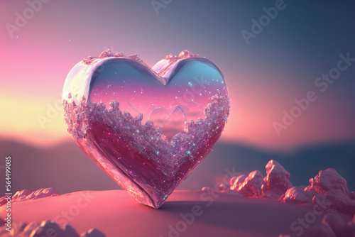 Beautiful pink heart for Valentine's Day in the form of a ruby. 3D illustration