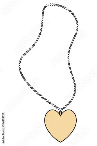 Chain with a pendant in the shape of a heart. The golden symbol of love is hung on a chain. Decorative pendant. Color vector illustration. Cartoon style. Delicate decoration. Valentine's day. 