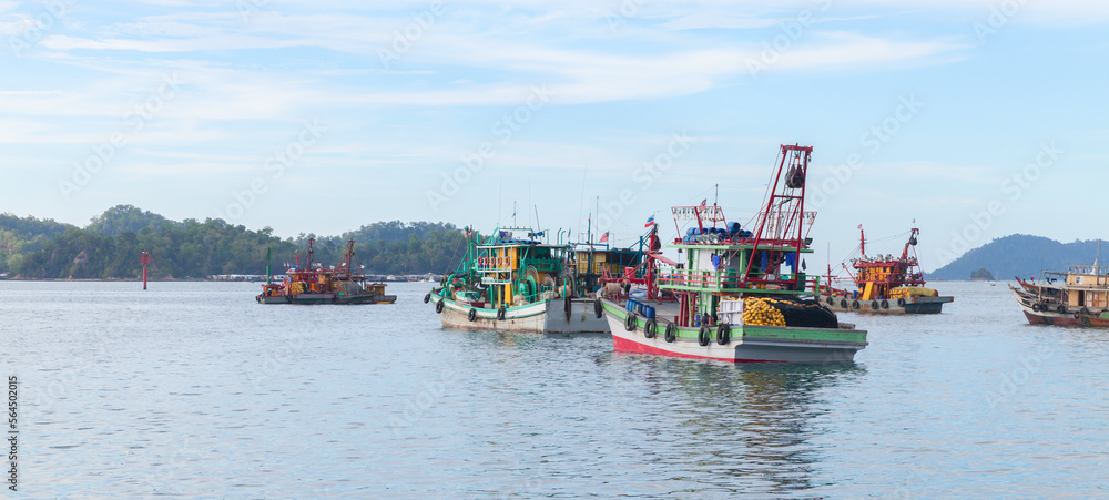 Kota Kinabalu, Malaysia. Landscape with colorful fishing boats