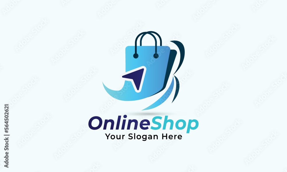 Naklejka premium Shopping Cart Logo On Blue Bag. Abstract Shopping Logo. Online Shop Logo.