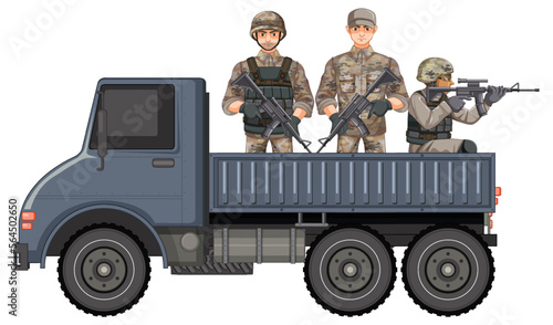 Military on a truck islated