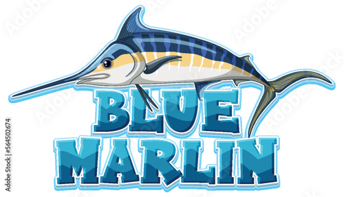 Blue marlin fish logo with carton character