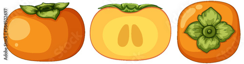 Set of persimmon fruit cartoon