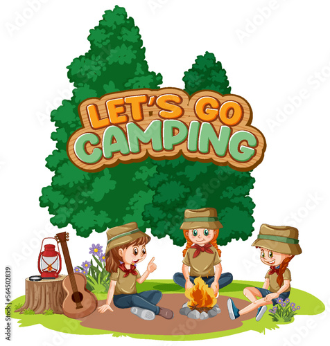 Camping kids and text design for word let's go camping