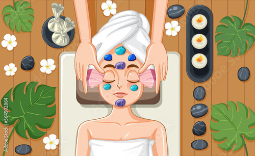 Portrait of woman with healing crystals on her face