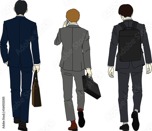 ビジネスマン3人組の後ろ姿のイラスト