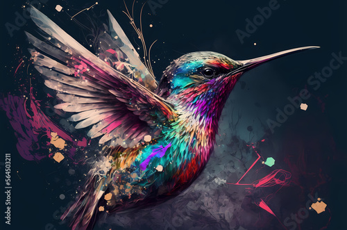 fantasy abstract portrait hummingbird with a colorful, generative ai
